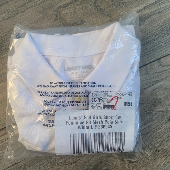 NWT LANDS' END GIRL'S SHORT SLEEVE FEMININE FIT MESH POLO SHIRT WHITE LARGE 6X-7 - Picture 3 of 6